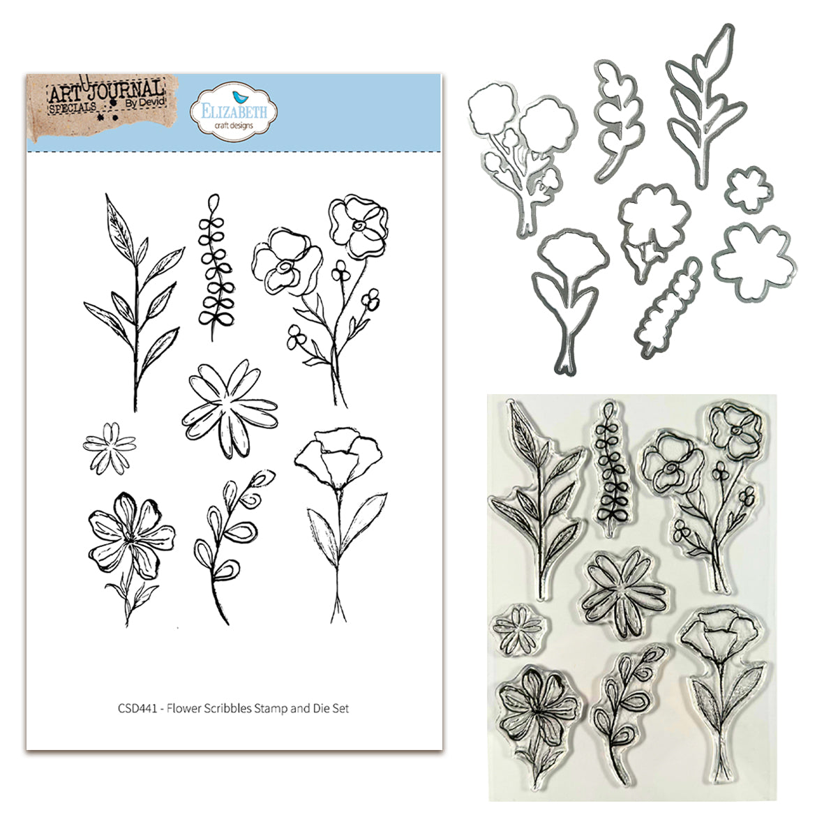 Elizabeth Craft Designs Hello You! Stamp and Die Set Flower Scribbles