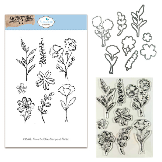Elizabeth Craft Designs Hello You! Stamp and Die Set Flower Scribbles