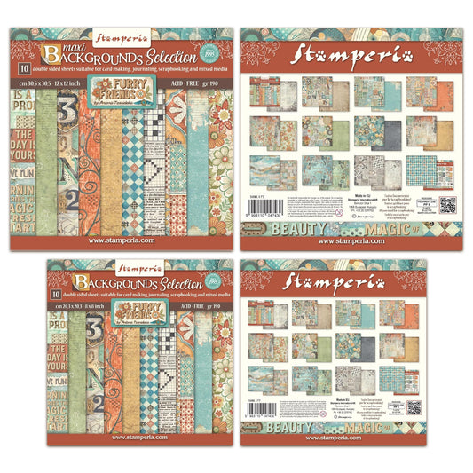 Stamperia Furry Friends 12x12" & 8x8" Maxi Background Paper Pack Bundle