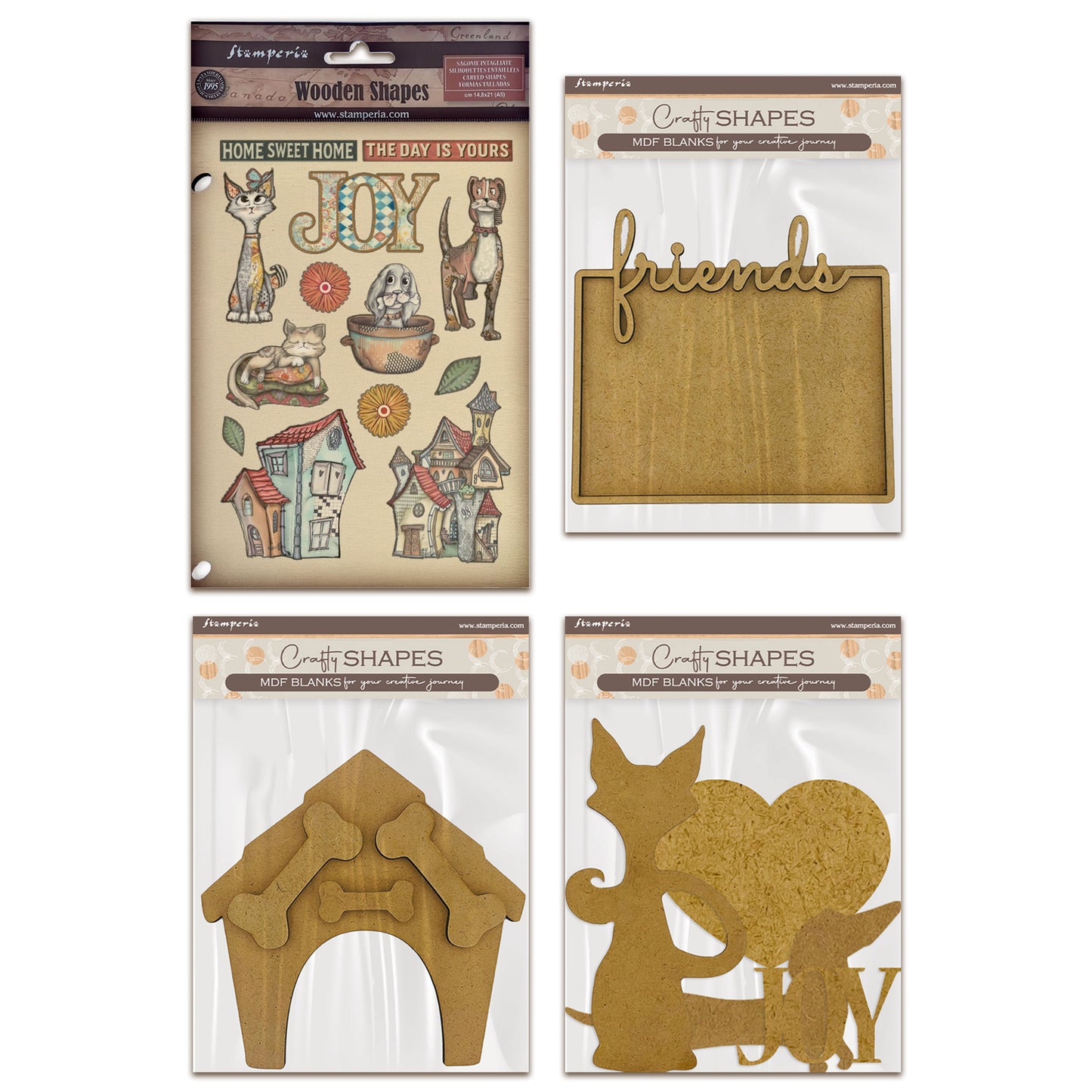 Stamperia Furry Friends MDF Crafty Shapes & Coloured Wooden Shape Bundle