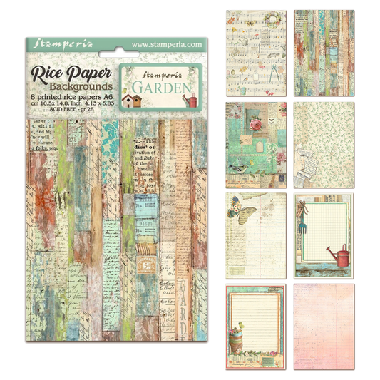 Stamperia Garden A6 Rice Paper Backgrounds (8pcs)