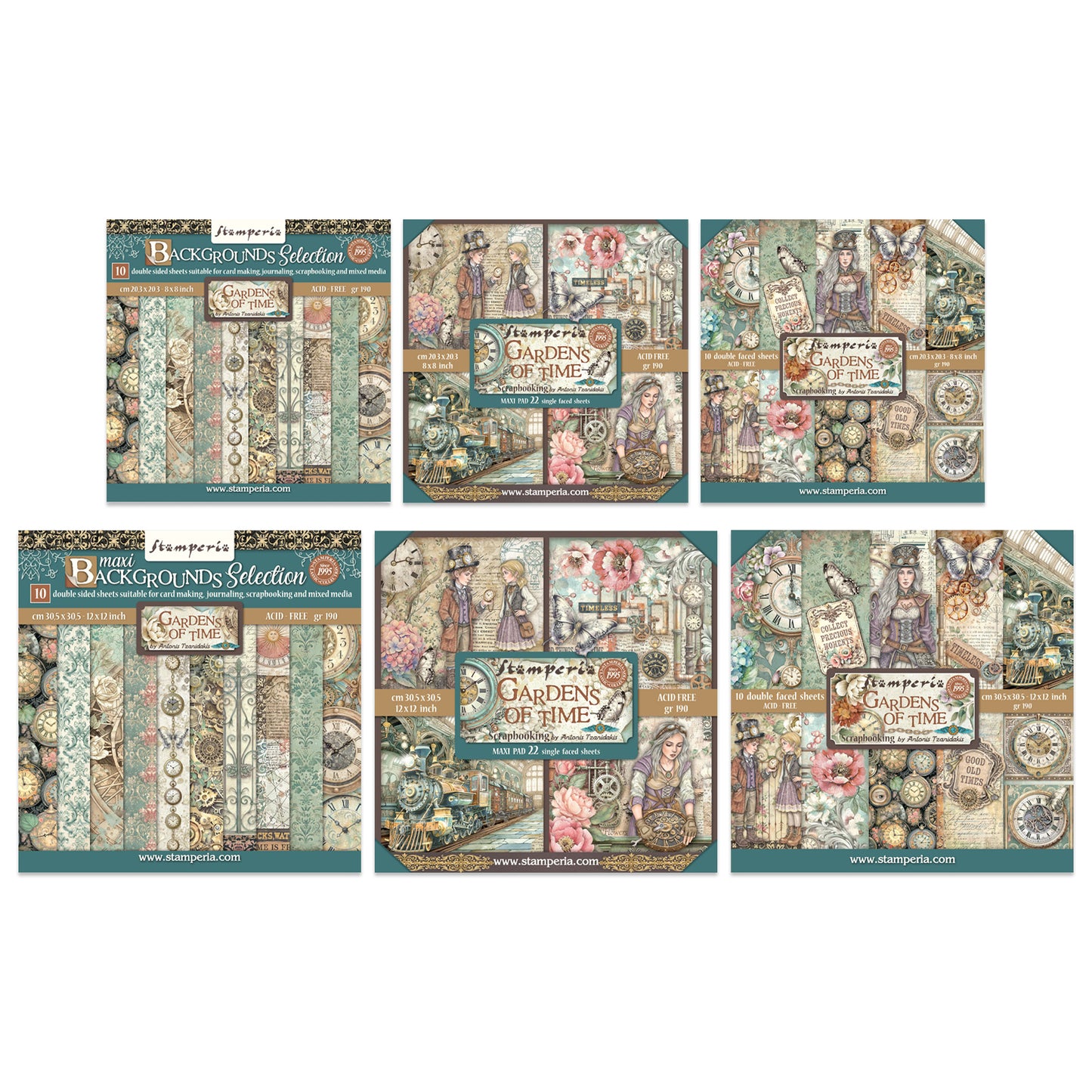 Stamperia Gardens of Time 12x12" & 8x8" Paper Bundle