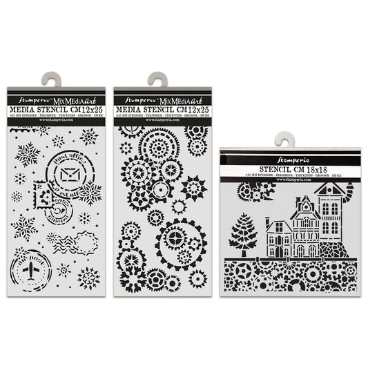 Stamperia Gear up for Christmas Thick Stencil Bundle