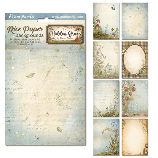 Stamperia Hidden Grove A6 Rice Paper Backgrounds (8pcs)