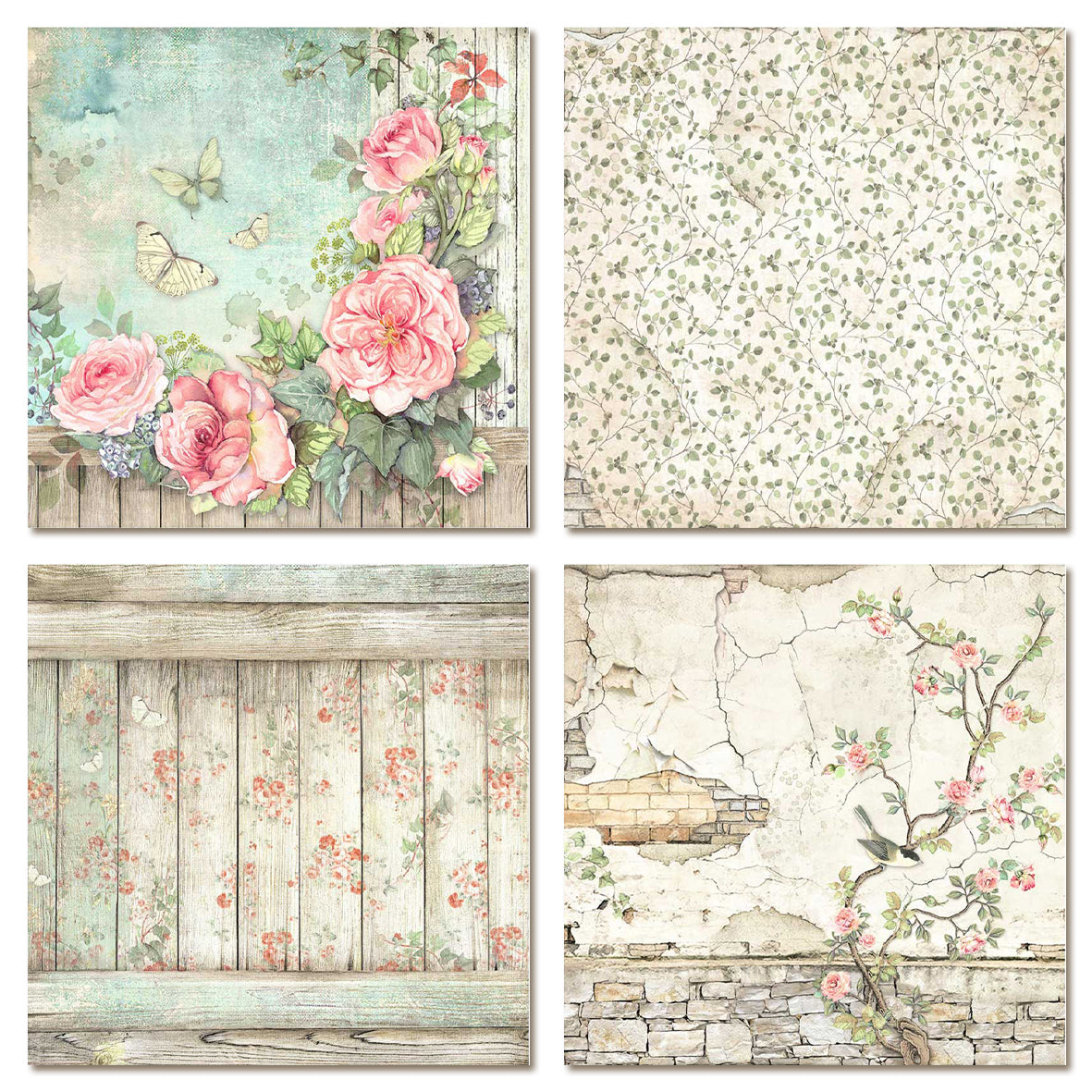 Stamperia House of Roses 12x12 Inch Fabric Sheet (4pcs)