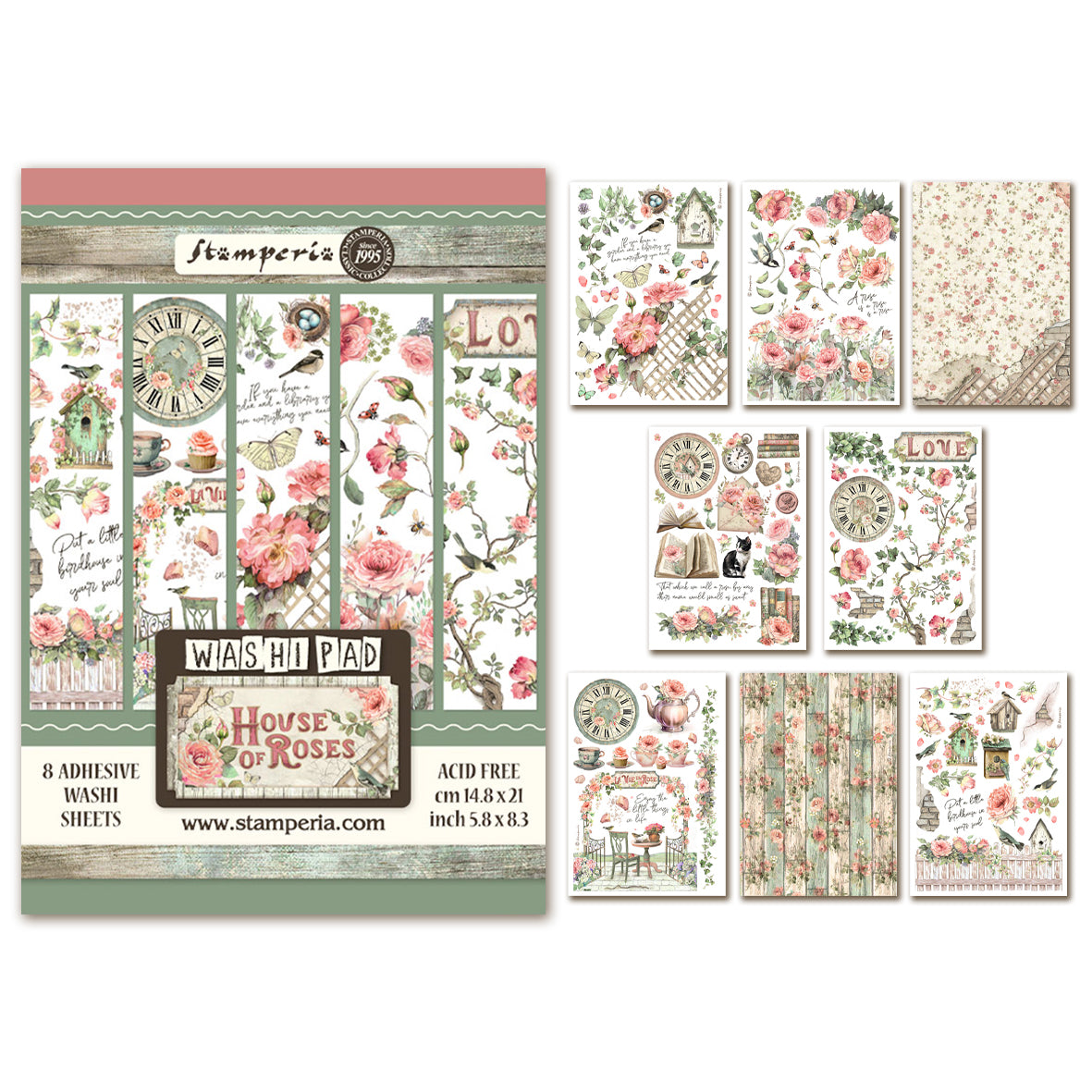 Stamperia House of Roses A5 Washi Pad (8pcs)