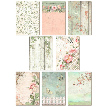 Stamperia House of Roses A6 Rice Paper Backgrounds (8pcs)