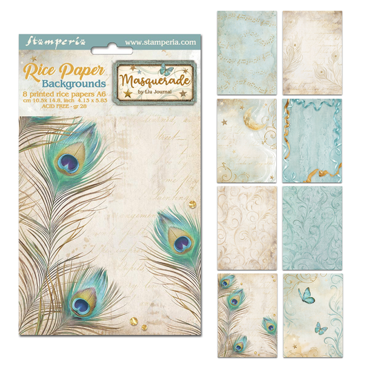 Stamperia Masquerade A6 Rice Paper Backgrounds (8pcs)