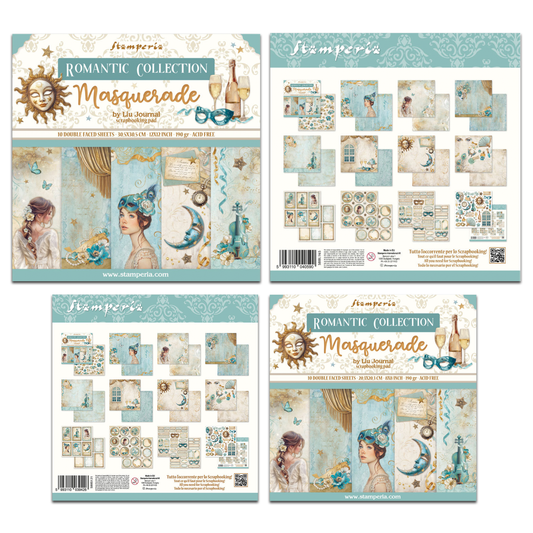 Stamperia Masquerade 8x8 Inch & 12x12 Inch Paper Pack Bundle