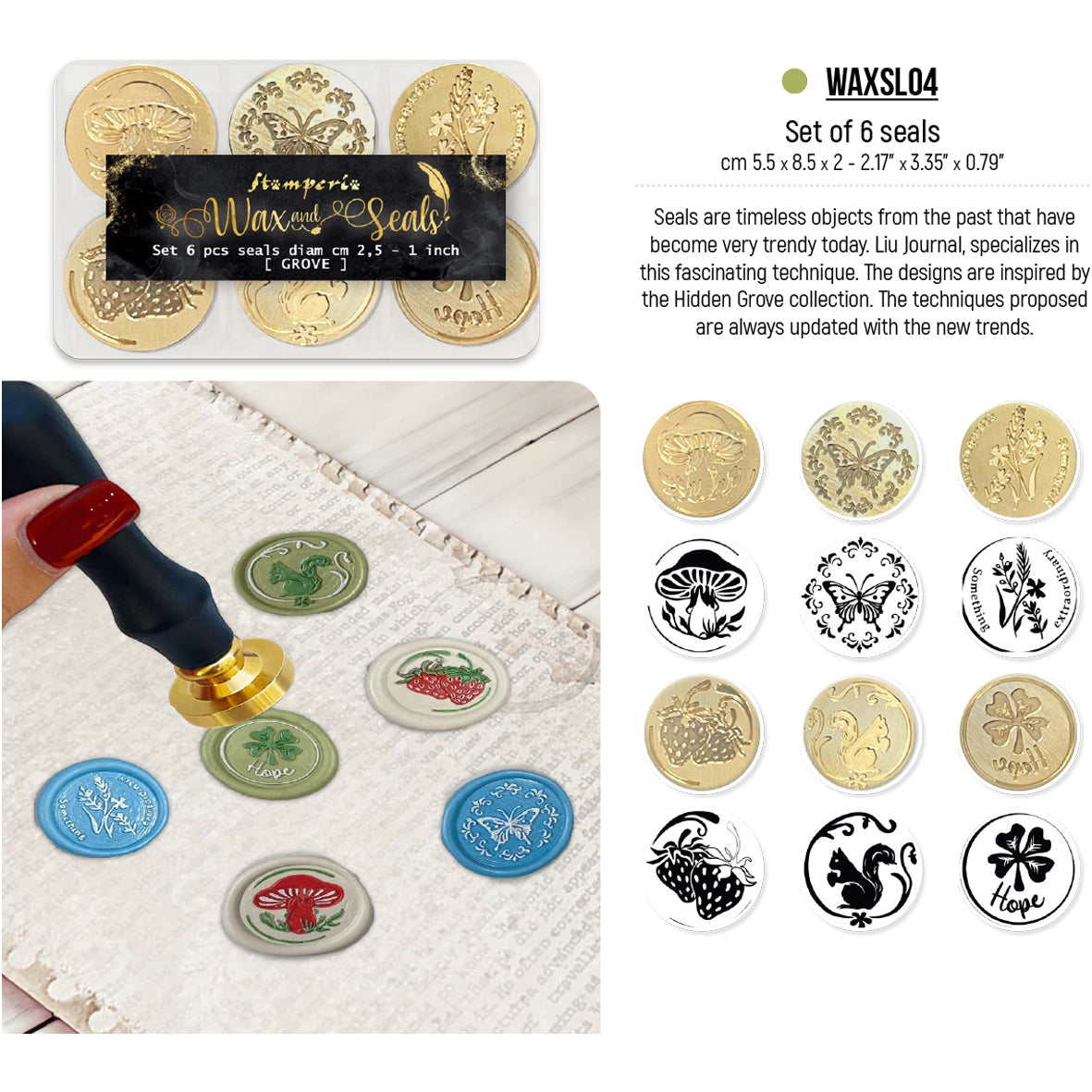 Stamperia Wax And Seals - Set 6 Seals - Hidden Grove