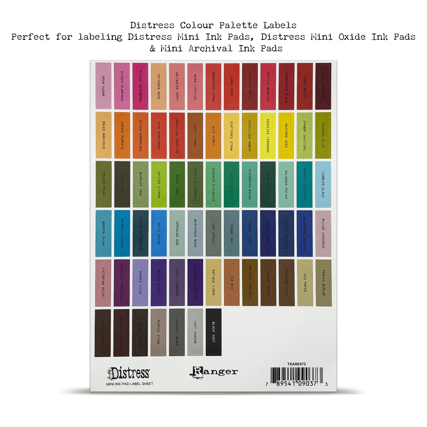 Ranger Tim Holtz Distress® Mini Ink Pad Label Sheet- Black Printing