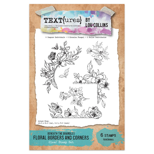 TEXT{ures} Beneath the Brambles Floral Borders and Corners 6in x 8in Clear Stamp Set