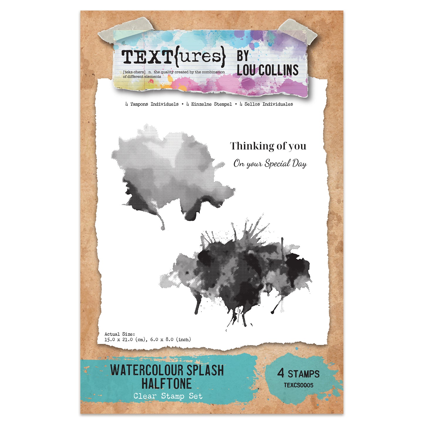 TEXT{ures} Watercolour Splash Halftone 6in x 8in Clear Stamp Set