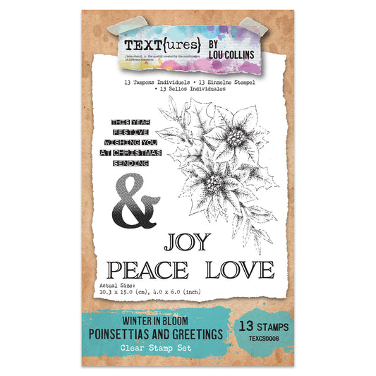 TEXT{ures} Winter in Bloom Poinsettias and Greetings 4in x 6in Clear Stamp Set