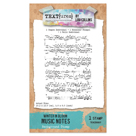 TEXT{ures} Winter in Bloom Music Notes 4in x 6in Background Stamp