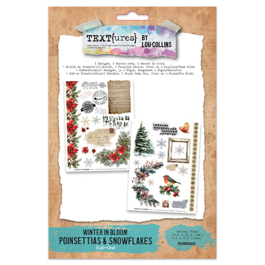 TEXT{ures} Winter in Bloom Poinsettias & Snowflakes 6in x 8in Rub-On Transfer Set