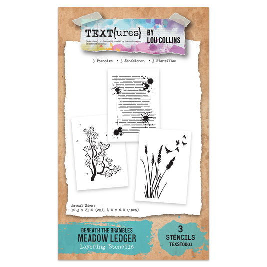 TEXT{ures} Beneath the Brambles Meadow Ledger 4in x 6in Layering Stencil Set