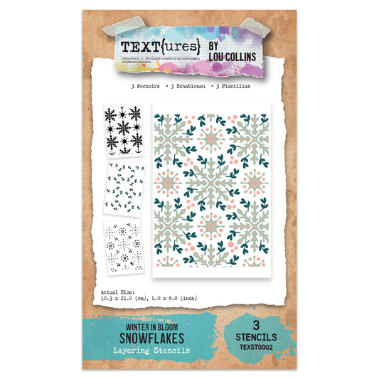TEXT{ures} Winter in Bloom Snowflakes 4in x 6in Layering Stencil Set