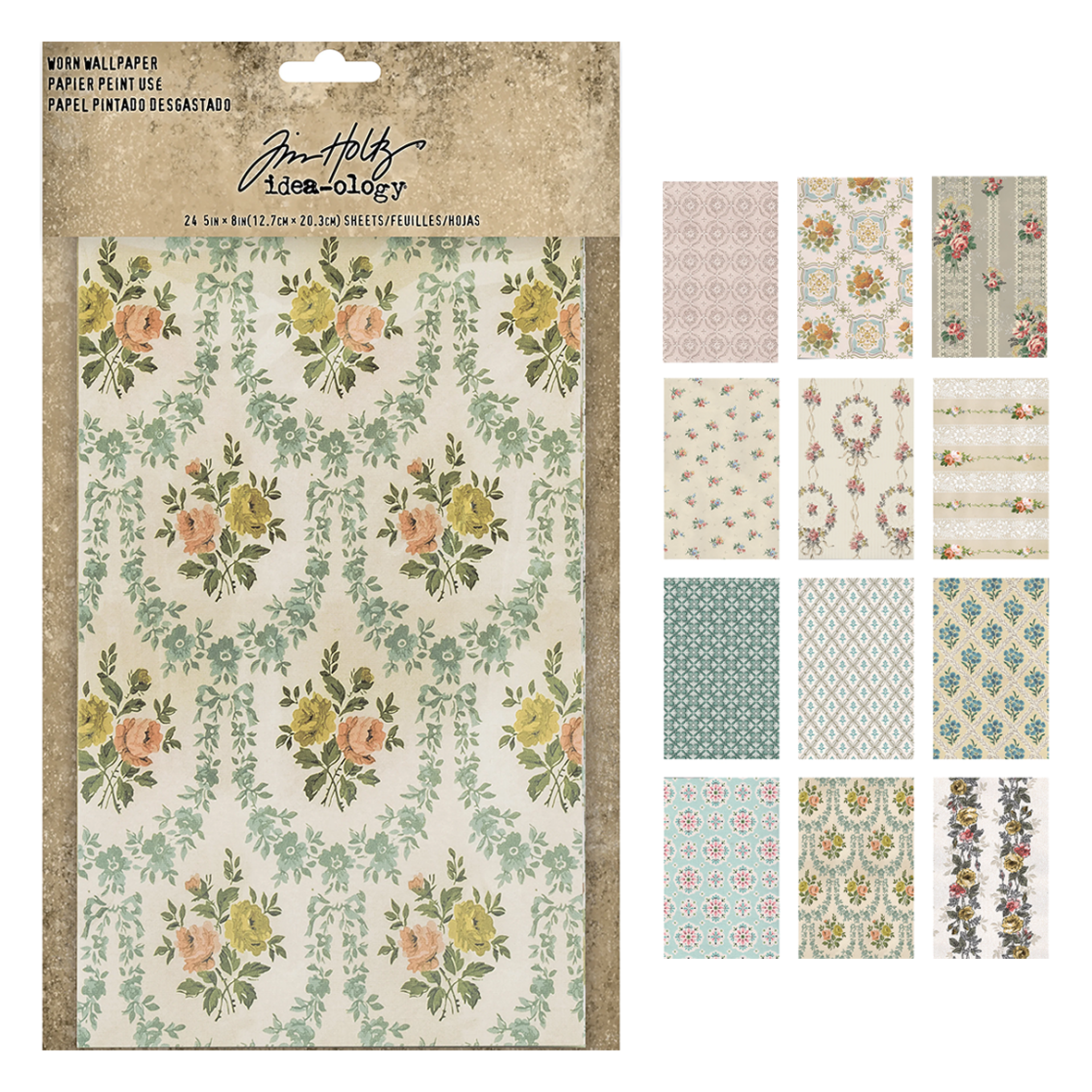 Idea-ology Tim Holtz Worn Wallpaper 5"X8" - 24 Pieces
