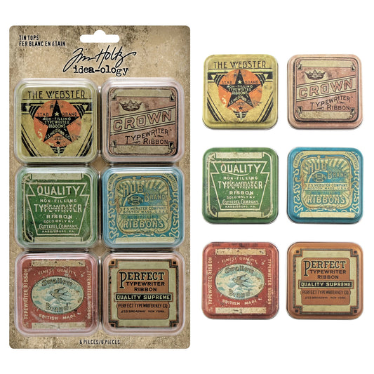 Idea-ology Tim Holtz Tin Tops- 6 Pcs