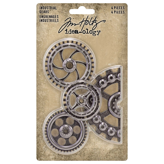 Idea-ology Tim Holtz Metal Industrial Gears 1.5" To 3" 4 Pcs - Antique Nickel