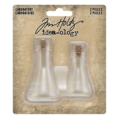 Idea-ology Tim Holtz Small Corked Glass Flasks 2 Pcs -Laboratory 2" To 2.375"