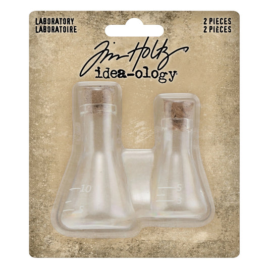 Idea-ology Tim Holtz Small Corked Glass Flasks 2 Pcs -Laboratory 2" To 2.375"