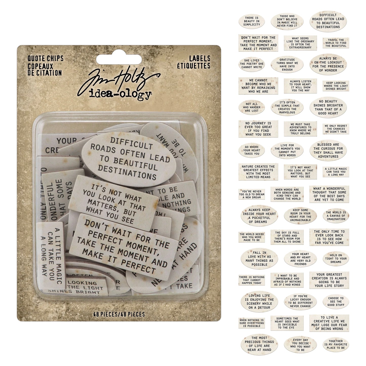 Idea-ology Tim Holtz Chipboard Quote Chips 48 Pcs - Labels