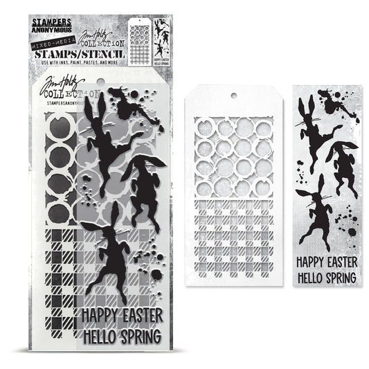 Stampers Anonymous Bunny Hop Tim Holtz Clear Stamp and Stencil