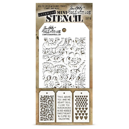 Stampers Anonymous Set #6 Tim Holtz Layering Mini Stencil (3pcs)