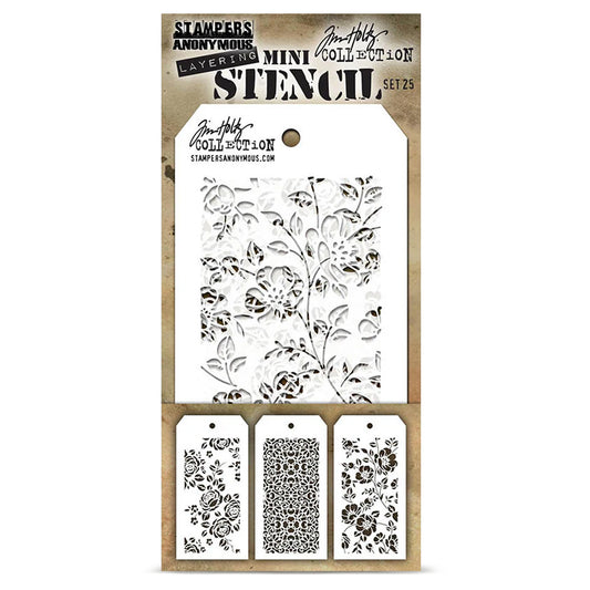 Stampers Anonymous Set #25 Tim Holtz Layering Mini Stencil (3pcs)