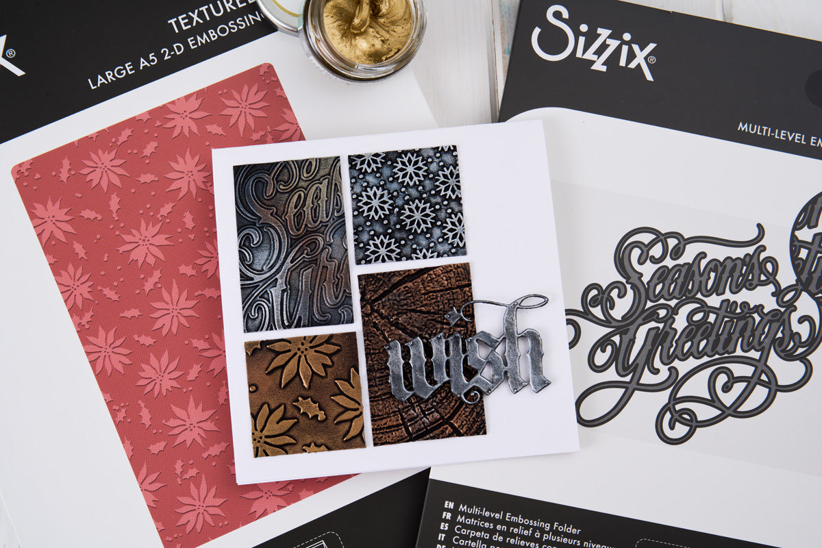 Sizzix Tim Holtz Multi Level Texture Fades A6 Embossing Folder - Vault Seasons Greetings