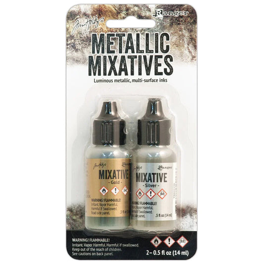 Ranger Tim Holtz Alcohol Ink Metallic Mixatives .5oz 2 Pcs - Gold & Silver