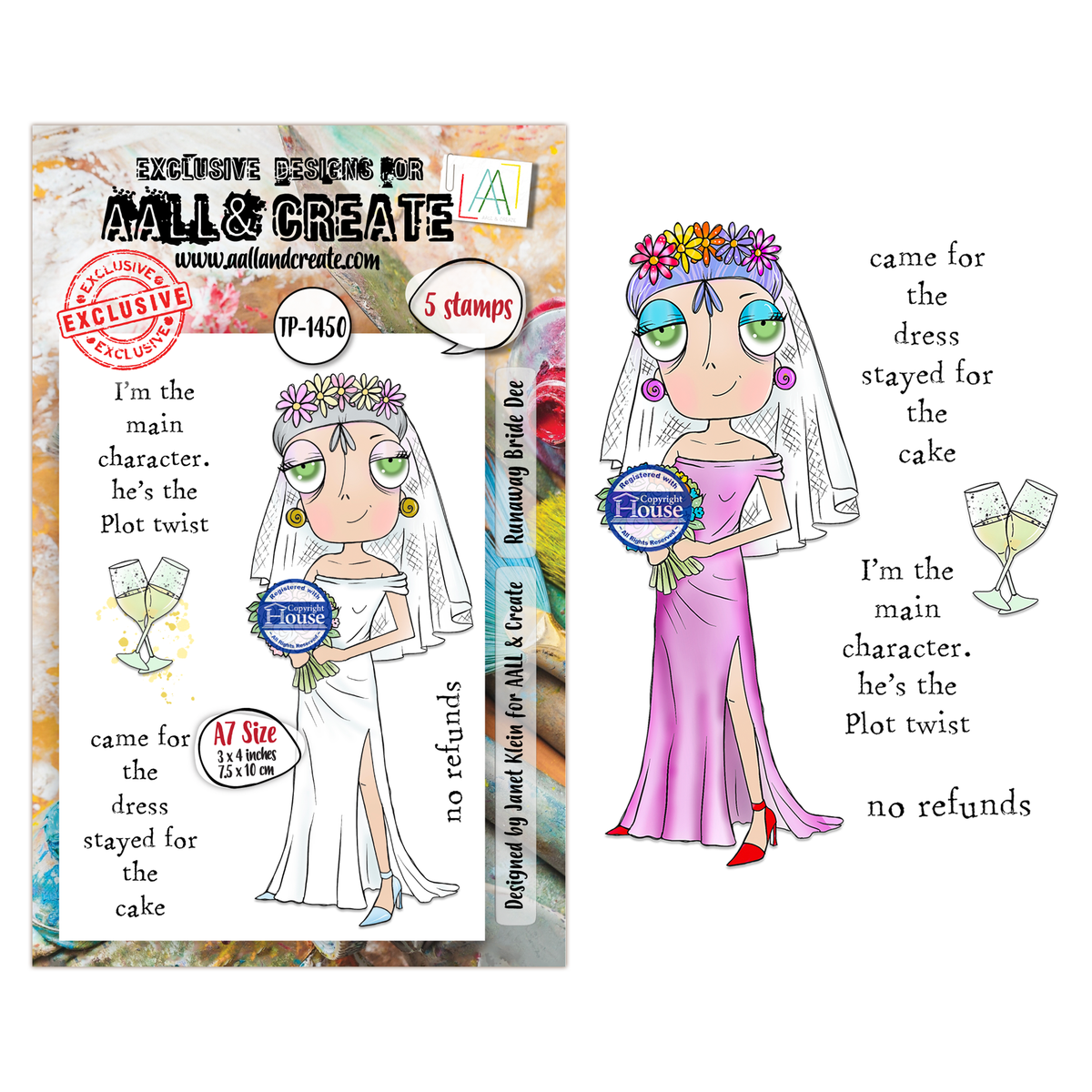 TP-1450 - A7 Stamp Set - Runaway Bride Dee