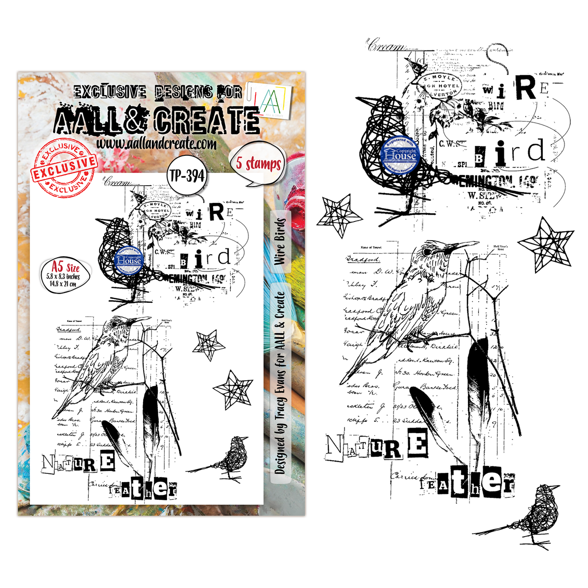 TP-394 - A5 Clear Stamp Set - Wire Birds