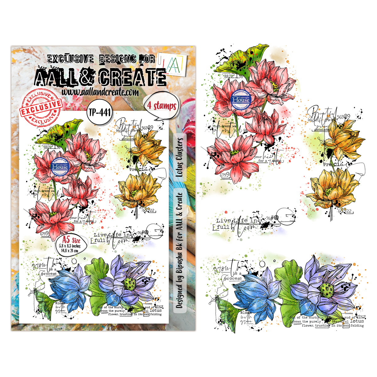 TP-441 - A5 Clear Stamp Set - Lotus Clusters