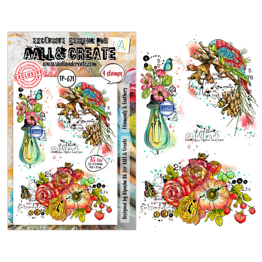 TP-621 - A5 Clear Stamp Set - Filaments & Feathers