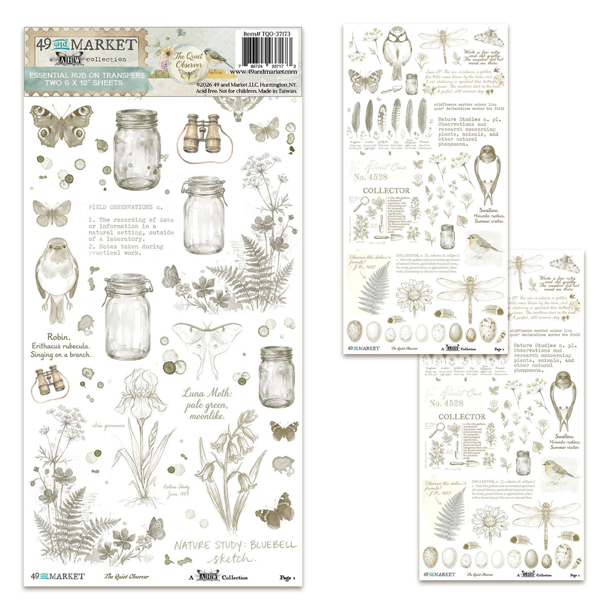49 And Market The Quiet Observer 6x12 Inch Essential Rub-on Transfer Set by Arthouse Whimsy