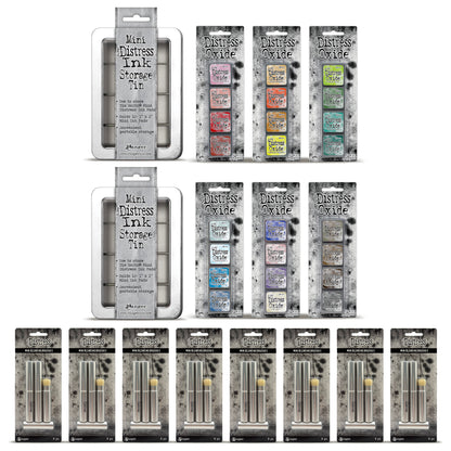 Ranger Tim Holtz Distress® Mini Oxide Ink Pads Kits 7-12 with 2 Storage Tins & 24 Brushes
