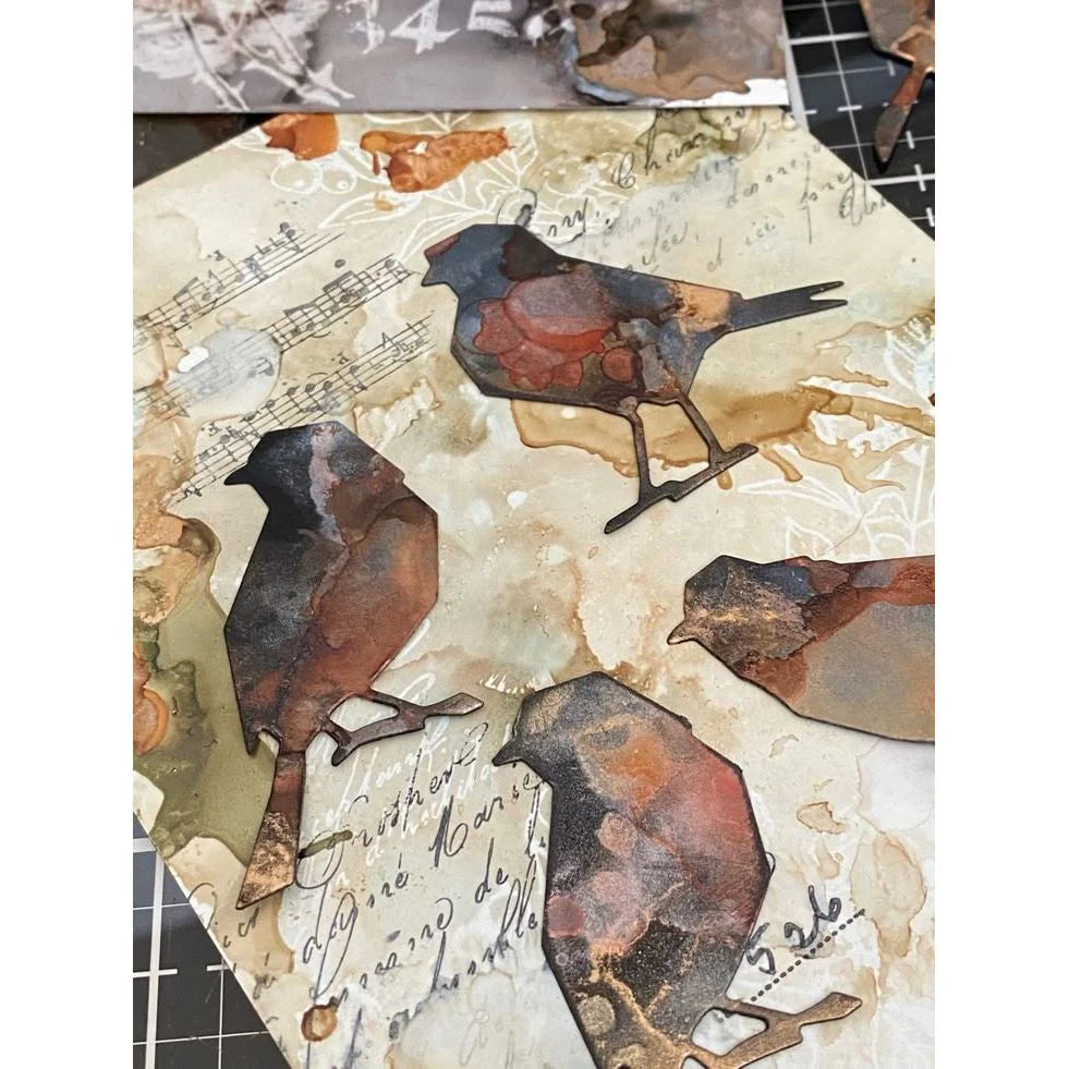 Stampers Anonymous Tim Holtz Clear Stamps and Stencil Silhouette Birds, Stitches, Dotted and Dashes