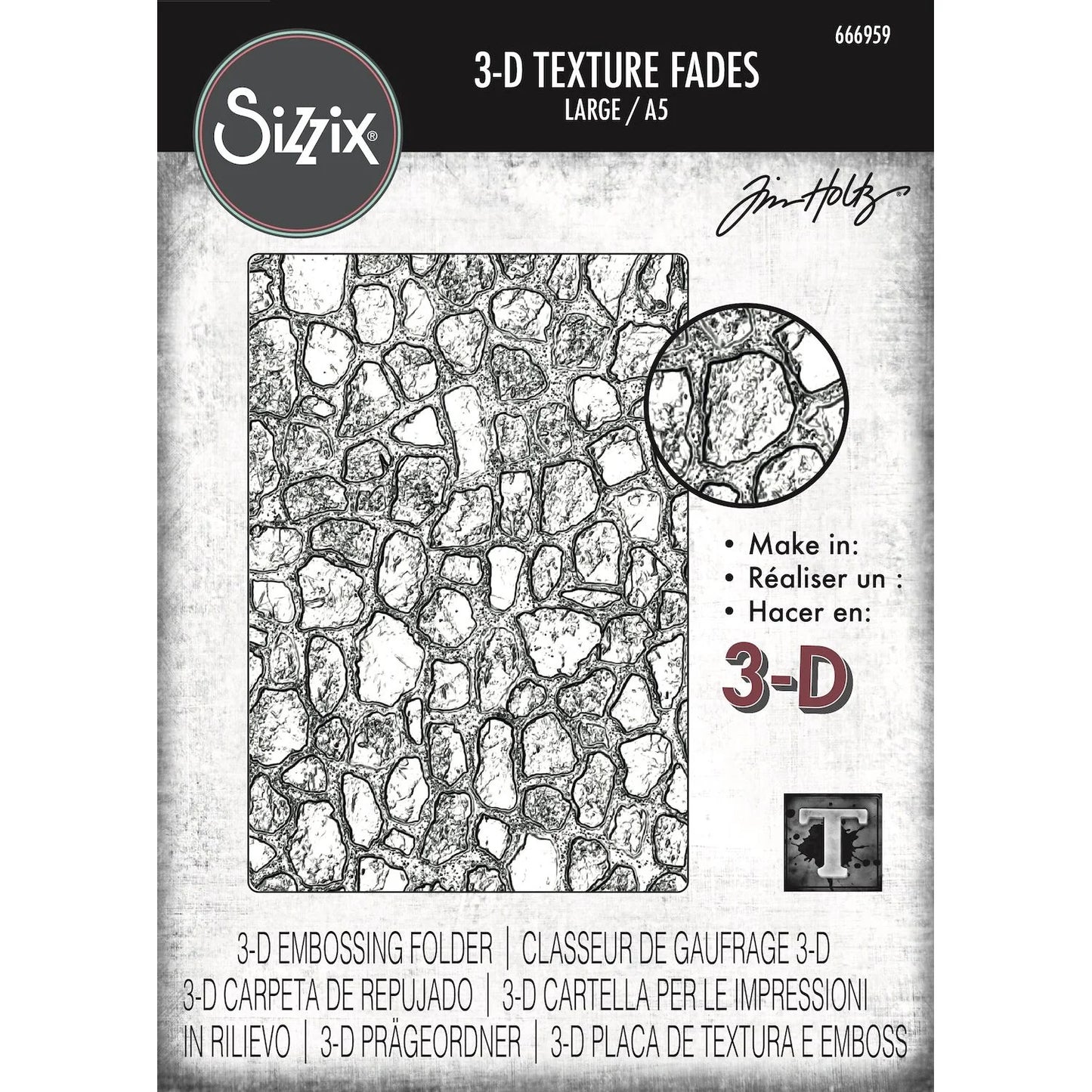 Sizzix 3-D Texture Fades Embossing Folder A5 by Tim Holtz Cobblestone