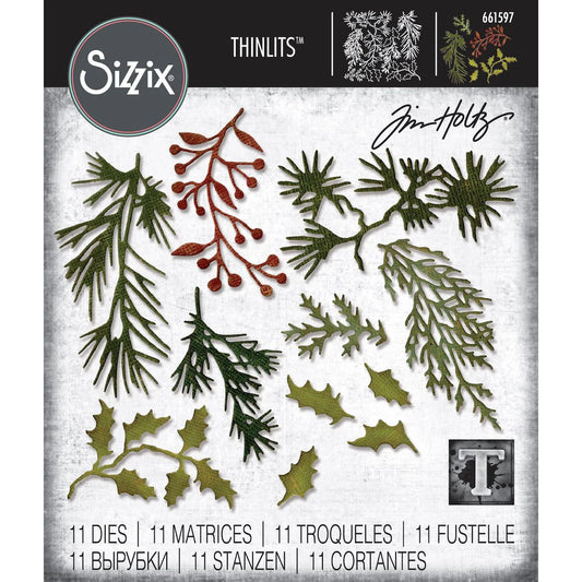 Sizzix Thinlits Die Set 11PK Holiday Greens Mini by Tim Holtz - Ships from 15th October