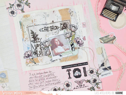 Les Ateliers De Karine Vintage Journal - Pack of 6 Printed Papers + 1 Acetate