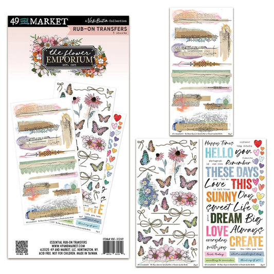 49 and Market The Flower Emporium Essential Rub-on Transfers