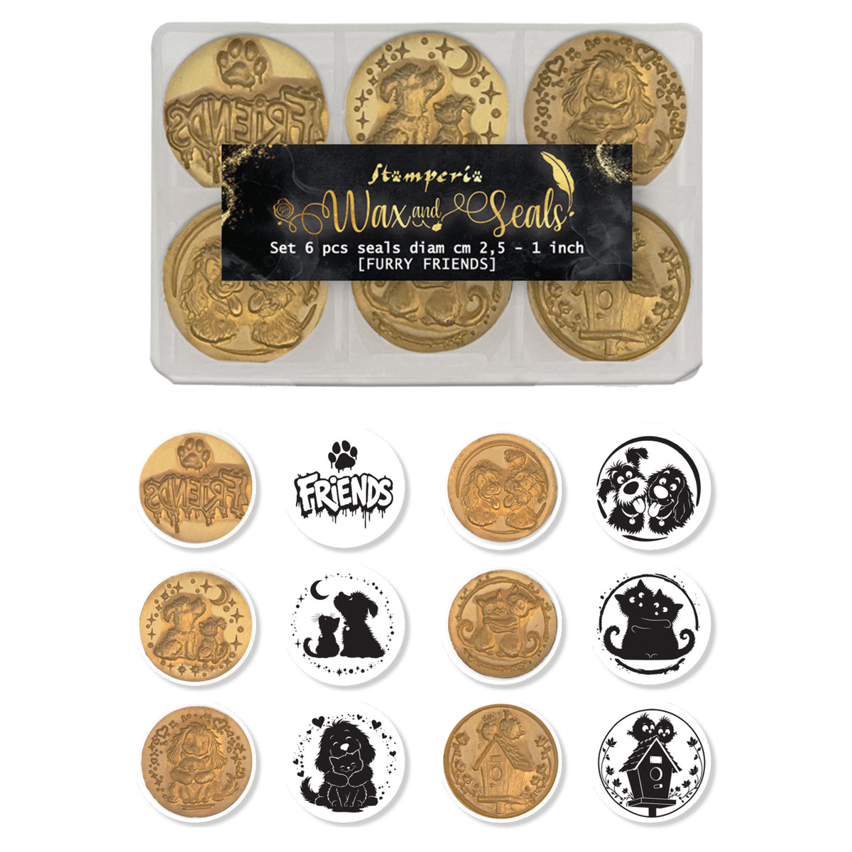 Stamperia Furry Friends 2 Wax and Seals (6 seals) by Antonis Tzanidakis Preorder*
