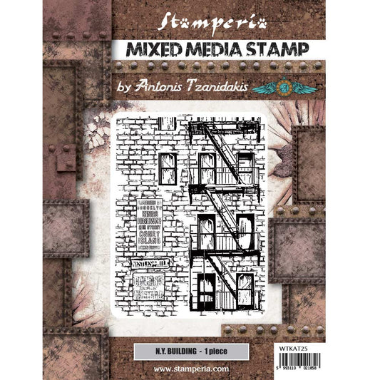 Stamperia 15 cm x 20 cm Mixed Media Stamp Sir Vagabond Aviator New York Building