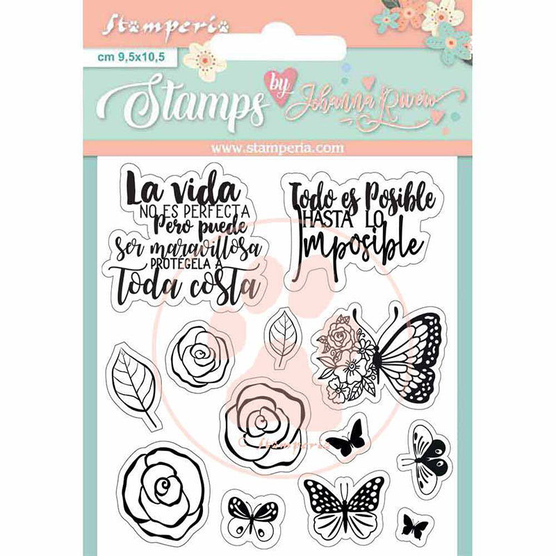 Stamperia 9.5 cm x 10.5 cm Acrylic Stamp Circle Of Love Roses And Butterfly