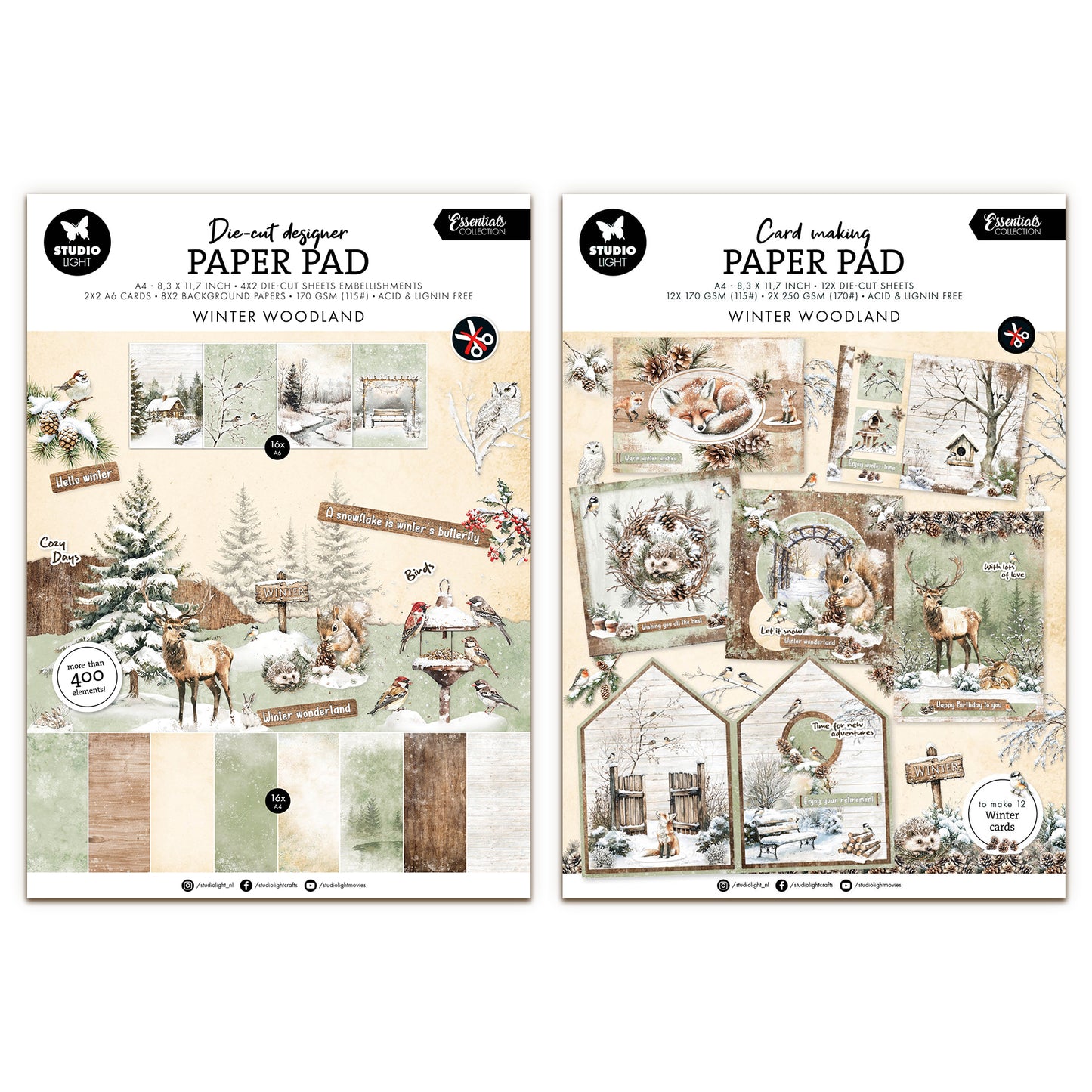Studio Light Essentials Winter Woodland Card Making & Die Cut Paper Pad Bundle