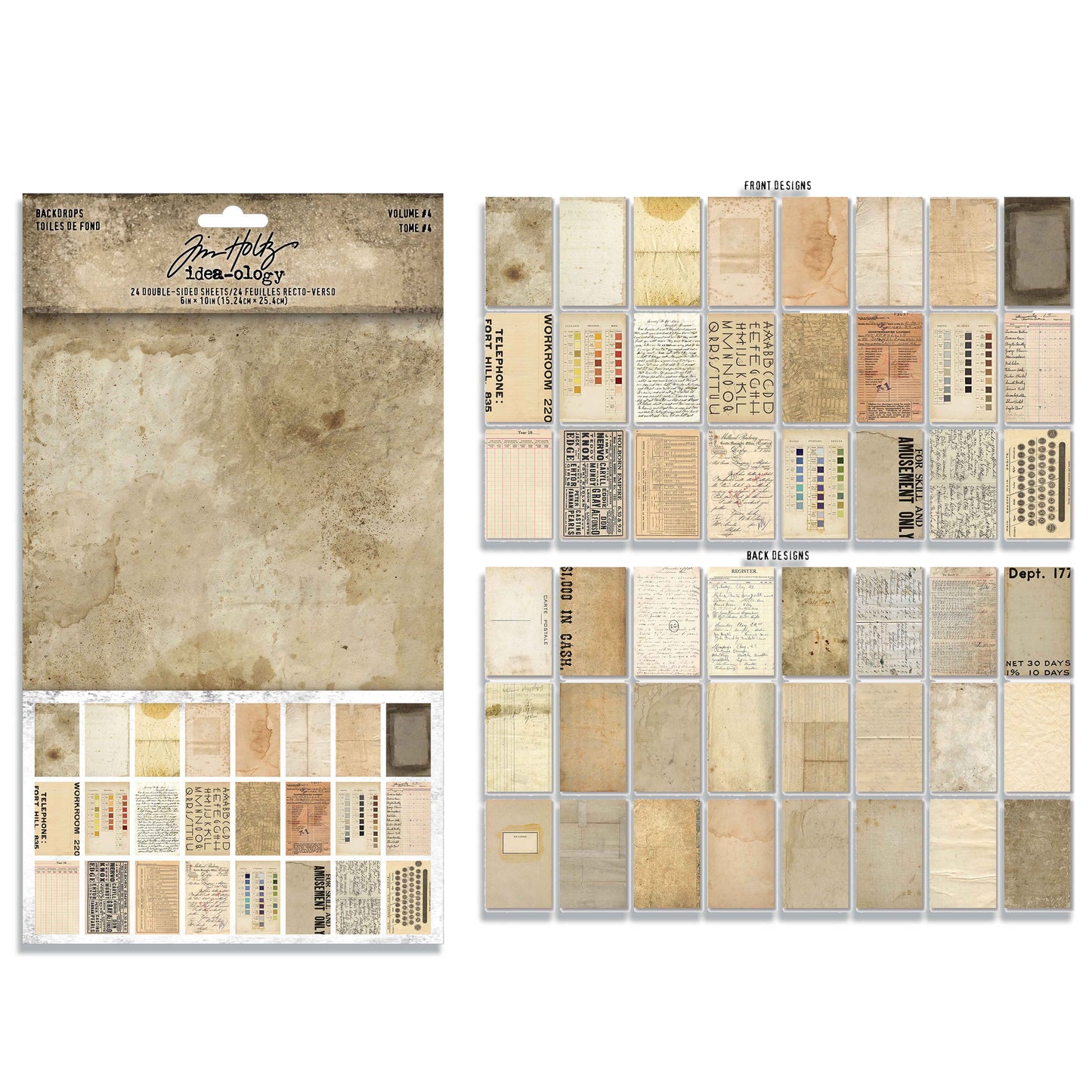 Idea-ology Tim Holtz Backdrops Double-sided Cardstock 6"x10" 24 Sheets - Volume #4