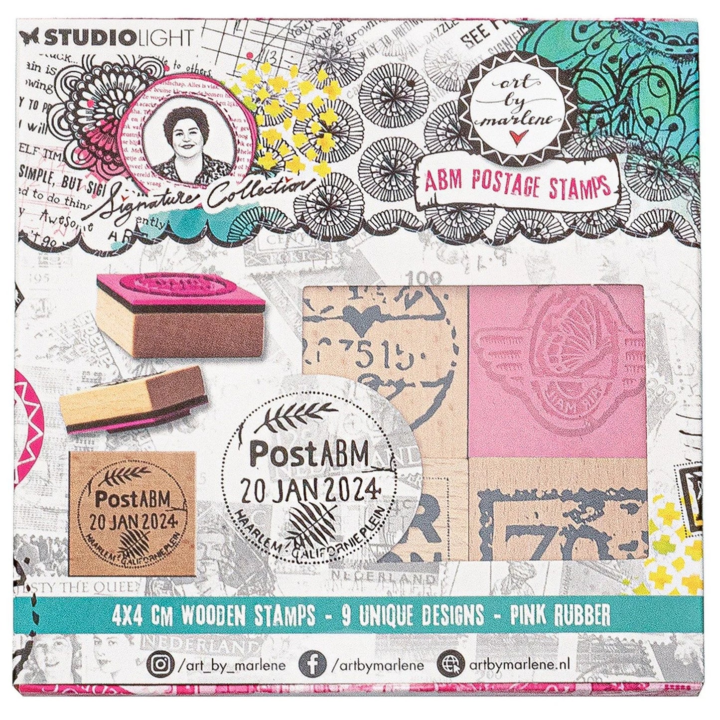 Art By Marlene Signature Collection Wooden Stamp Set - ABM Postage Stamps (9pcs)